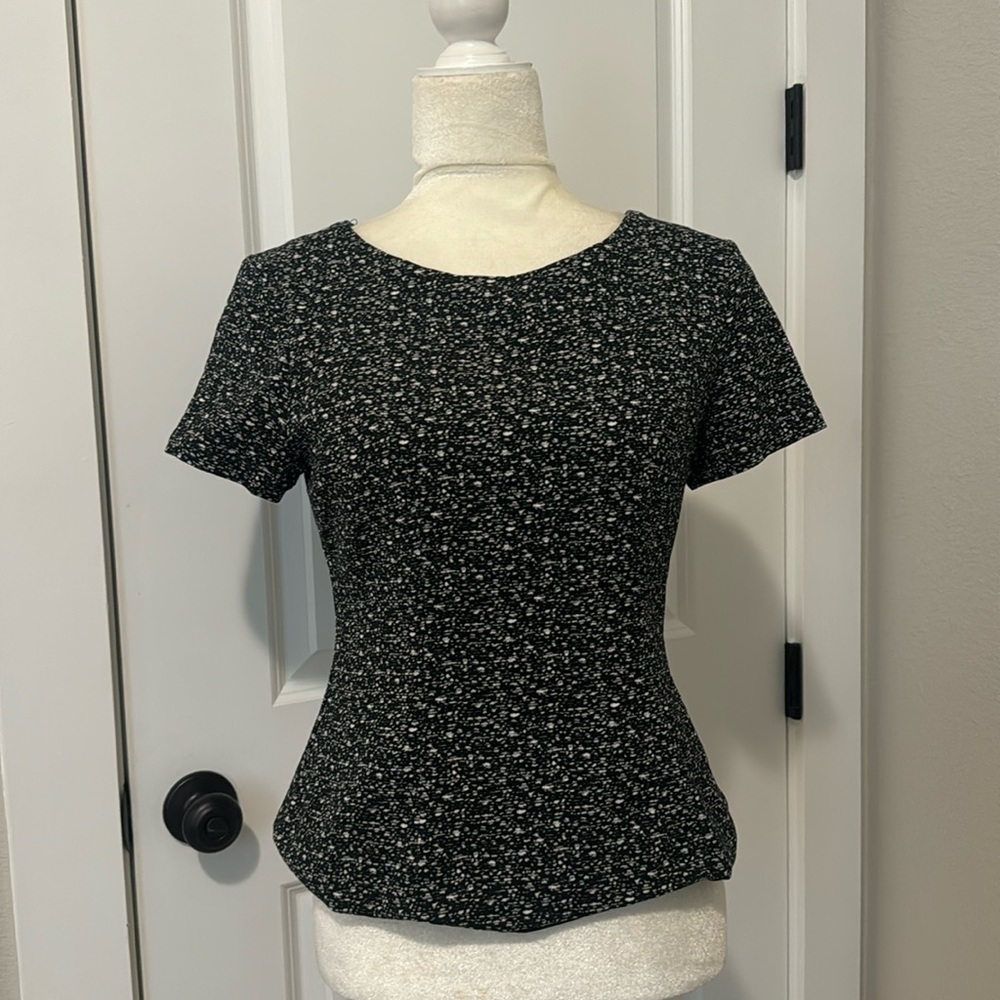 Black Textured Short-Sleeve Peplum Top